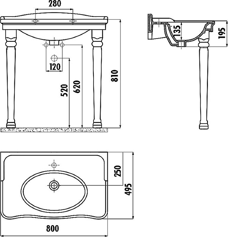Консоль с раковиной Creavit Antik 80 белая для ванной в интернет-магазине сантехники Sanbest