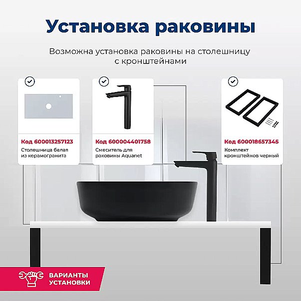 Раковина Aquanet Moon-1-MB 41,5 245827 черная матовая купить в интернет-магазине Sanbest