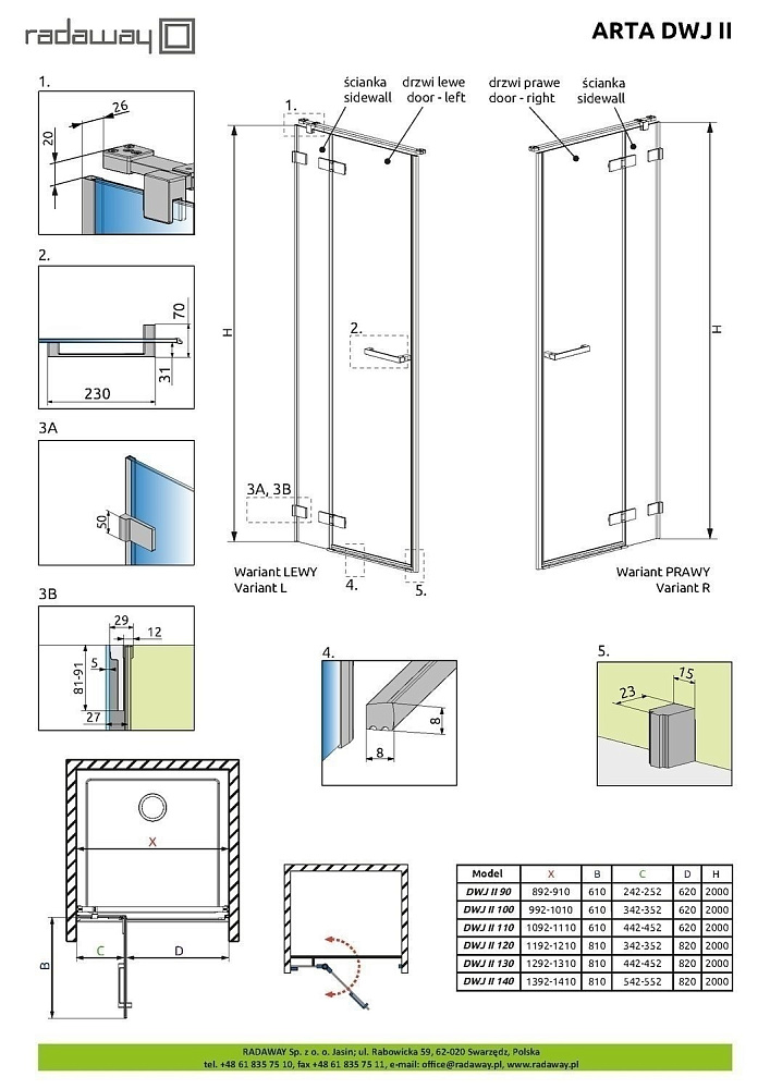 Душевая дверь Radaway Arta DWJ II 100 купить в интернет-магазине Sanbest