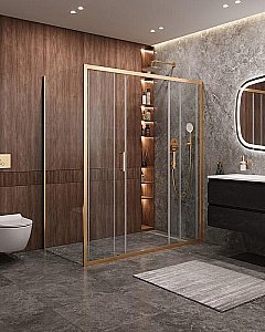 Душевой уголок Cezares Molveno 170x90 AH-2/1-170/90-C-BORO-IV стекло прозрачное/профиль золото брашированное купить в интернет-магазине Sanbest