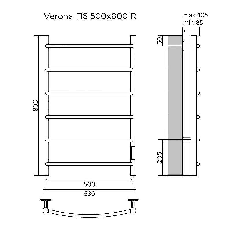 Полотенцесушитель электрический Azario Verona 500/800 AZ04858B черный купить в интернет-магазине сантехники Sanbest