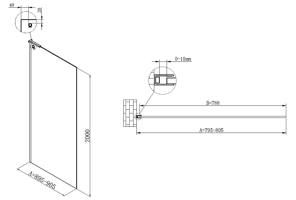 Душевое ограждение Vincea Walk-In 80 VSW-7HA800CLB стекло прозрачное/профиль черный матовый купить в интернет-магазине Sanbest