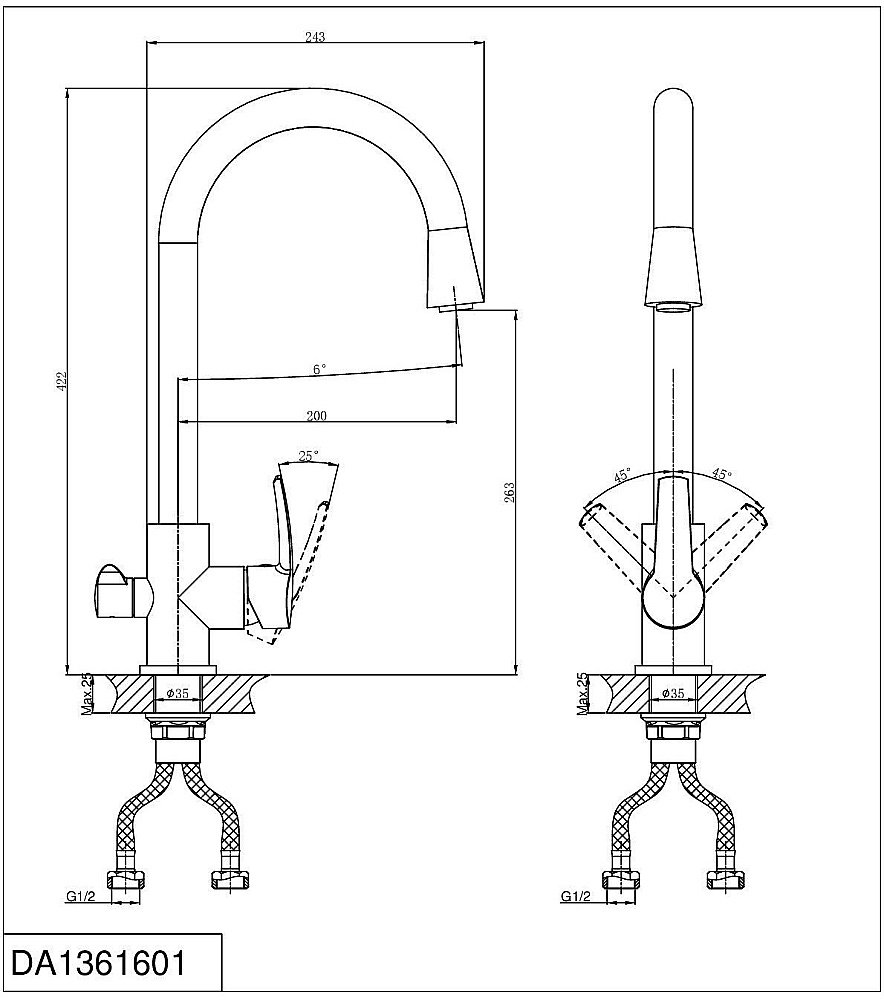 Смеситель для кухни D&K Rhein.Valerius DA1361601 купить в интернет-магазине сантехники Sanbest