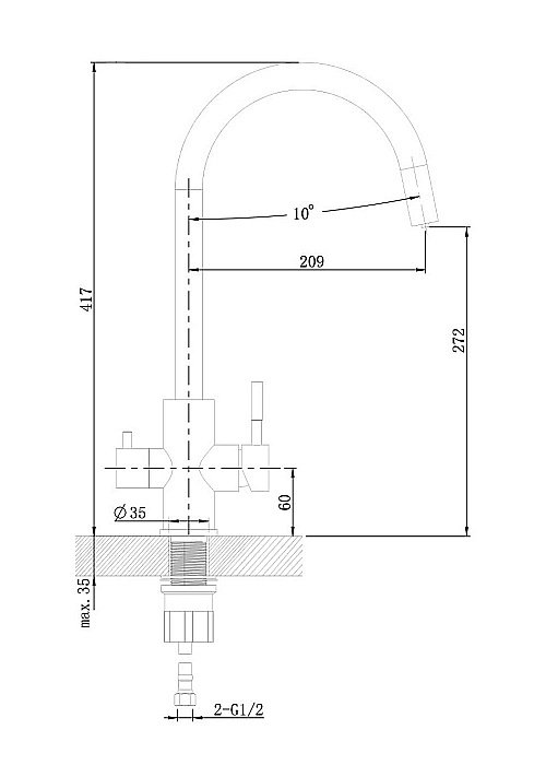 Смеситель для кухни Agger Zest A0700733 никель купить в интернет-магазине сантехники Sanbest