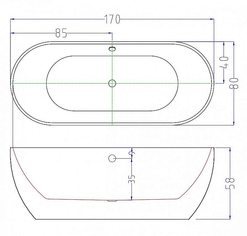 Ванна акриловая Esbano TOKYO ESVATOKYB 170x80 черная, белая купить в интернет-магазине Sanbest