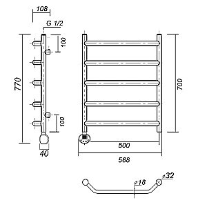 Полотенцесушитель электрический Domoterm Лаура П5 500x700 E хром купить в интернет-магазине сантехники Sanbest