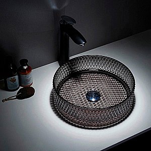 Раковина накладная CeramaLux NC 36 GL03 черная, прозрачная купить в интернет-магазине Sanbest