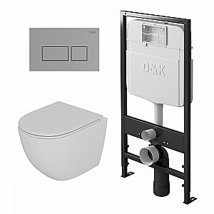 Унитаз подвесной с инсталляцией D&K Matrix DS1391605 белый/кнопка хром, безободковый, с крышкой микролифт купить в интернет-магазине Sanbest
