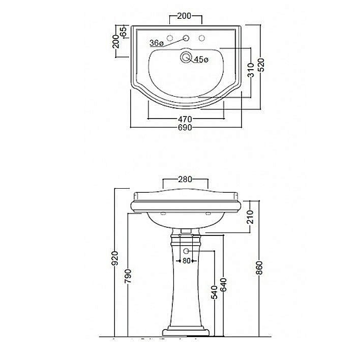 Раковина на пьедестал Kerasan Retro 70 kertig090 белая купить в интернет-магазине Sanbest