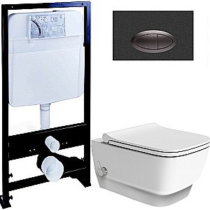 Унитаз Boheme Bello 971-2-MW с инсталяцией и кнопкой 665-B белый матовый/черный, безободковый, с функцией биде купить в интернет-магазине Sanbest