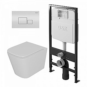 Унитаз подвесной с инсталляцией D&K Quadro DS1511602 белый/кнопка белая, безободковый, с крышкой микролифт купить в интернет-магазине Sanbest