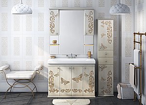 Зеркало со шкафом Misty Бабочка 120,6 бежевое патина в ванную от интернет-магазине сантехники Sanbest