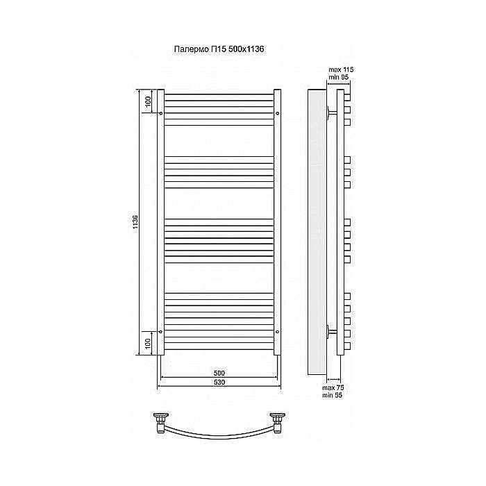 Полотенцесушитель электрический Terminus Палермо П15 500x1136 левый/правый купить в интернет-магазине сантехники Sanbest