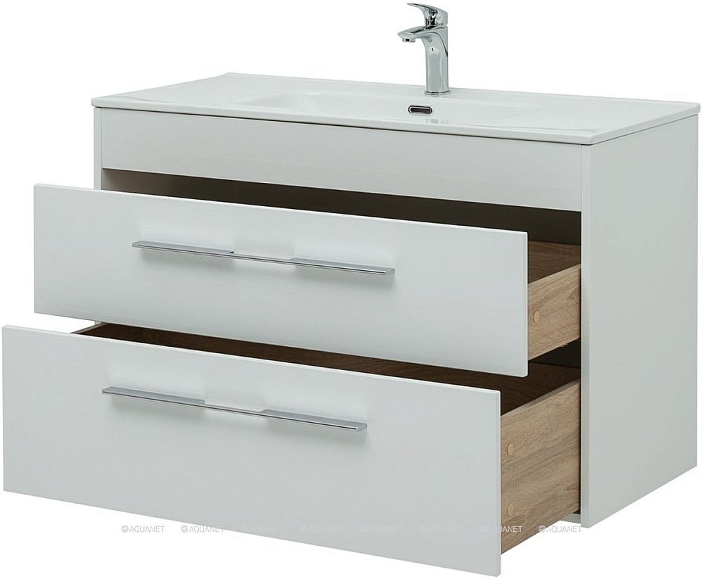Тумба с раковиной Aquanet Августа 277509 100 белый для ванной в интернет-магазине Sanbest