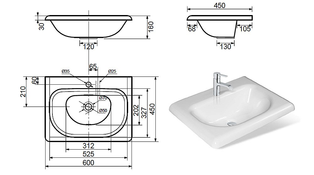 Раковина Эстет Оливия 60 цвет по RAL c блестками купить в интернет-магазине Sanbest