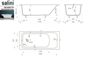 Ванна Salini ORLANDO S-Stone Solix 170х70 белая/RAL матовая купить в интернет-магазине Sanbest