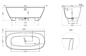 Ванна Salini Sofia Wall S-Stone 180x85 102523MF RAL матовая купить в интернет-магазине Sanbest