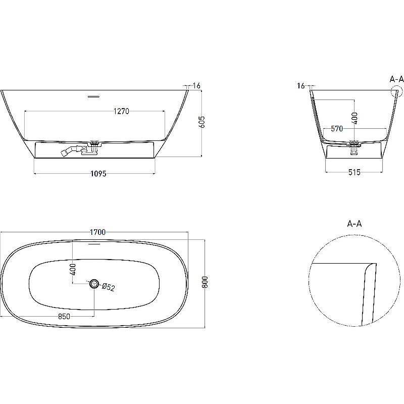 Ванна Salini Sofia S-Sense 170х80 102526M белая матовая купить в интернет-магазине Sanbest
