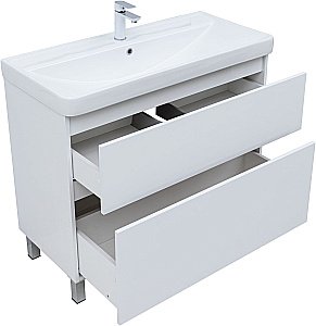 Тумба с раковиной Aquanet Вега 100 344125+329251 белая глянцевая для ванной в интернет-магазине Sanbest