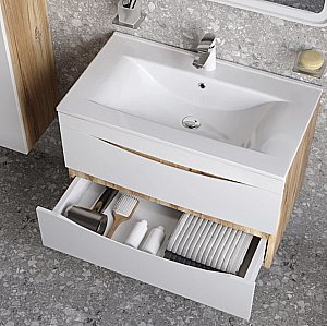 Тумба с раковиной Iddis Cloud CLO80Y0i95K 80 белая матовая/светлое дерево для ванной в интернет-магазине Sanbest
