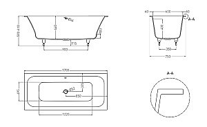 Ванна Salini Orlanda AXIS S-Sense 170x75 103213G белая купить в интернет-магазине Sanbest