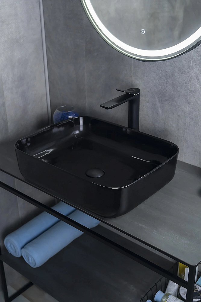 Раковина накладная Gid Geometrico 50 BL1304 53351 черная купить в интернет-магазине Sanbest