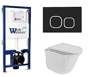 Унитаз с инсталляцией WeltWasser BAMBERG 525+TELBACH 004 GL-WT+BAMBERG BL белый/кнопка черная, безободковый, с крышкой микролифт купить в интернет-магазине Sanbest