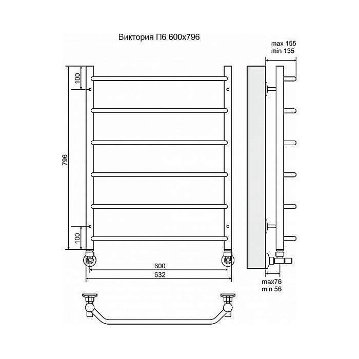 Полотенцесушитель водяной Terminus Виктория П6 600x796 купить в интернет-магазине сантехники Sanbest