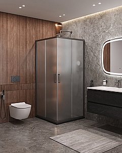 Душевой уголок Cezares Molveno 90x90 Molveno-A-2-90-P-GM стекло матовое рифленое/профиль матовая оружейная сталь купить в интернет-магазине Sanbest