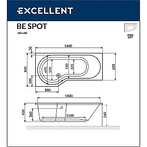 Ванна акриловая EXCELLENT Be Spot RELAX WAEX.BSL16.RELAX.CR 160x80 белая с гидромассажем купить в интернет-магазине Sanbest