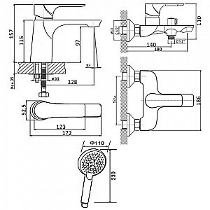 Набор смесителей Orange Aristo M19-311b черный купить в интернет-магазине сантехники Sanbest