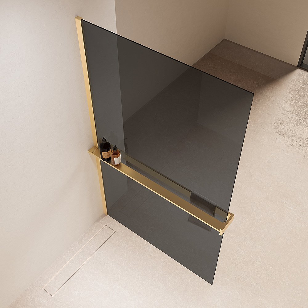 Душевая перегородка Vincea Walk-In VSW-1HR100CGG 100x200 профиль матовый золотой/стекло тонированное купить в интернет-магазине Sanbest