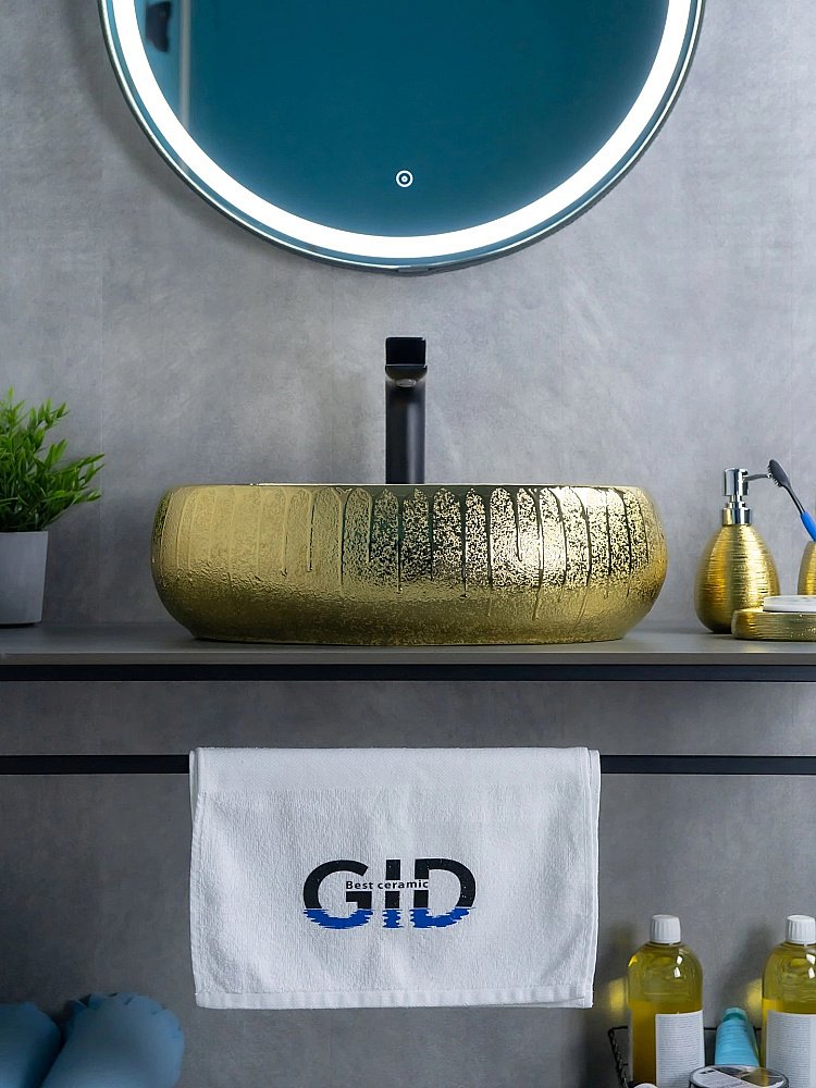 Раковина накладная Gid Lago 48 9030g 52234 золото купить в интернет-магазине Sanbest