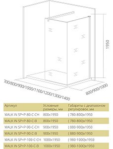 Душевое ограждение Good Door WALK IN SP+P 90х80 стекло прозрачное/профиль хром купить в интернет-магазине Sanbest