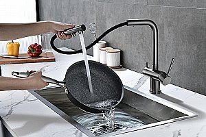 Смеситель для кухни Paulmark Serpentine Se213222-GM вороненая сталь купить в интернет-магазине сантехники Sanbest