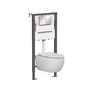 Унитаз подвесной Ceramica Play CN3001 белый, безободковый, с инсталляцией Balance CN121002CH и кнопкой Square хром глянцевый купить в интернет-магазине Sanbest