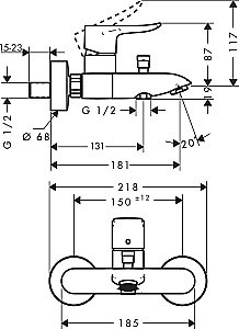 Смеситель для ванны Hansgrohe Metris 31480000 купить в интернет-магазине сантехники Sanbest