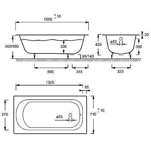 Ванна чугунная Jacob Delafon NATHALIE 150x70 купить в интернет-магазине Sanbest