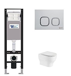 Унитаз подвесной WeltWasser AMBERG 350 + ERLENBACH 004 GL-WT + AMBERG RD-WT белый глянцевый, безободковый, с крышкой микролифт, с инсталляцией и белой кнопкой купить в интернет-магазине Sanbest