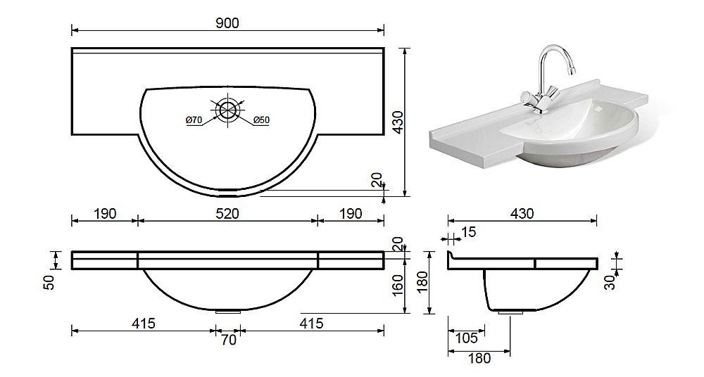 Раковина Эстет Куба 90 ФР-00000783 белая купить в интернет-магазине Sanbest