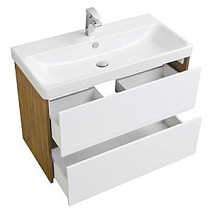 Тумба с раковиной Акватон Сканди 80 белая/дуб рустикальный для ванной в интернет-магазине Sanbest
