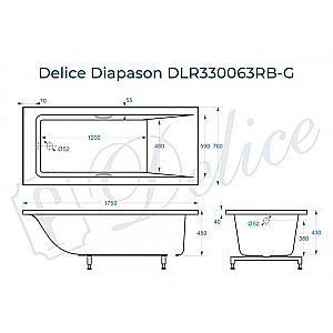 Ванна Delice Diapason DLR330063RB-G 175х70 белая/ручки черные купить в интернет-магазине Sanbest