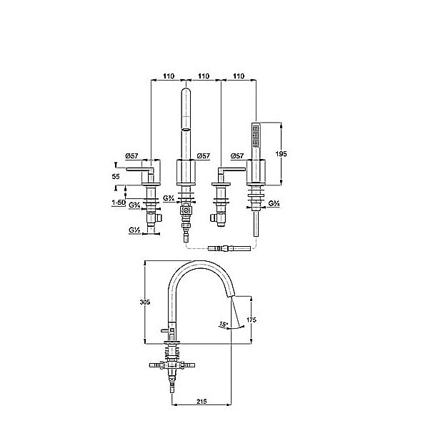 Смеситель для ванны Kludi Nova Fonte 204250515 хром купить в интернет-магазине сантехники Sanbest