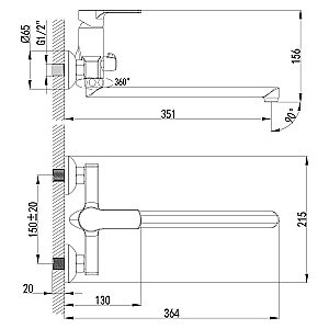Смеситель для ванны Lemark Plus Grace LM1551C купить в интернет-магазине сантехники Sanbest