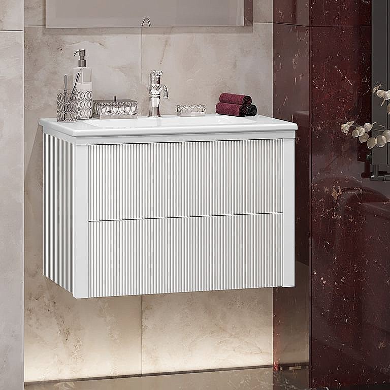 Тумба с раковиной Опадирис Рубинно 80 белая глянцевая для ванной в интернет-магазине Sanbest