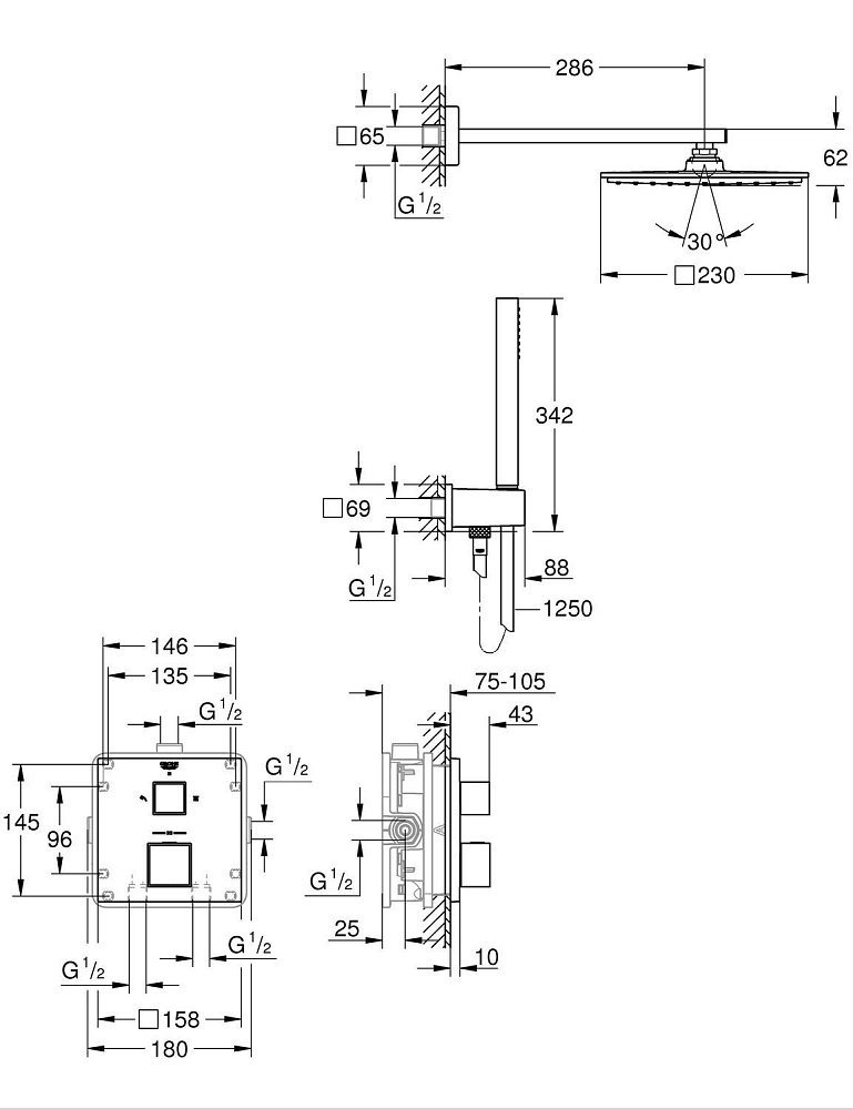 Душевая система Grohe Grohtherm Cube 34741000 купить в интернет-магазине сантехники Sanbest