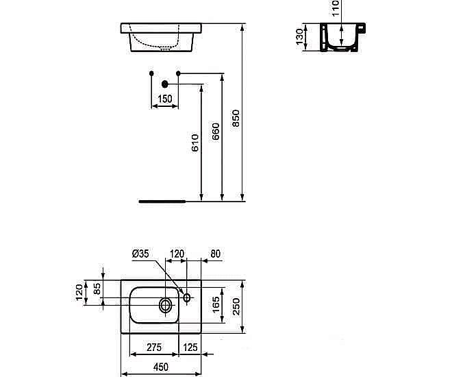 Раковина мебельная Ideal Standard Connect Space 45 E136101 белая купить в интернет-магазине Sanbest
