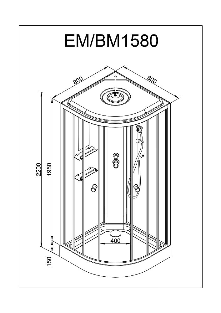 Душевая кабина DTO ЕМ1580 с пультом 80х80 купить в интернет-магазине Sanbest