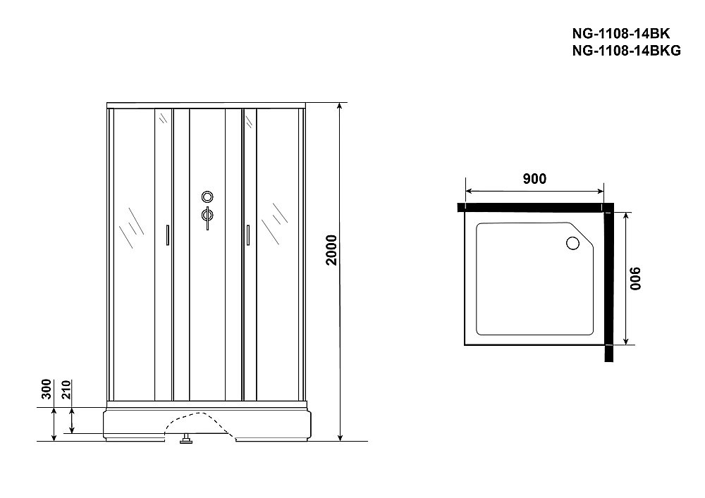 Душевая кабина Niagara Classic NG-1108-14BK 90x90 купить в интернет-магазине Sanbest