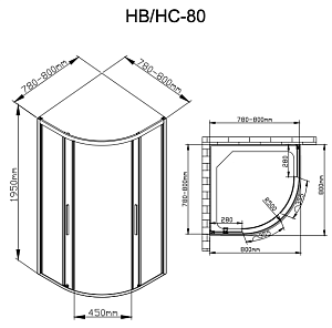 Душевой уголок Deto HB 80 98885 с рисунком/профиль черный купить в интернет-магазине Sanbest